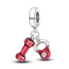 925 Sterling Silber Charms für die Schmuckherstellung für Pandora-Perlen. Farbe: Roter Herz-Autokranich-Charm-Satz