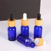 Storage Bottles 25pcs 15ml Empty Dropper Bottle Blue Glass Essential Oil Vial Liquid Bamboo Drop Massage Pipette Refillable