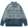 Herrjackor vintage gradient Men denimjackan Harajuku Loose Hip Hop Casual High Quality Jean Coat