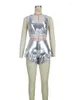 Survêtements pour femmes HAOYUAN Bronzing Baddie Deux pièces Ensembles courts Femmes Crop Top Ruffle Booty Shorts Sexy Club Metallic Silver Gold Glitter