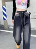 Jeans da donna HOUZHOU Vintage Nero Donna Chic Stile coreano Grunge Y2k Estetico Pantaloni larghi in denim dritto Streetwear Kpop Donna