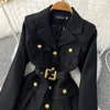 Women's Jackets 2023 Autumn Coat New Autumn Winter Outerwear Fashion Checkered Vintage Golden Buttons Pocket Women's Not232q