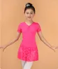 Scenkläder 2023 rabatt Jupe Femme Children Gymnastics Leotard Lace Dance Dress Kort ärm Ballet Tutu Unitard Ballerines