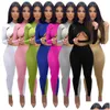 Women'S Two Piece Pants Designers Women Clothes 2021 Solid Color Sexy Cross Cut Sports Suit Drop Delivery Apparel Womens Clothing Set Dhkyc