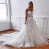 Romantic Lace Tulle wedding Dresses Sexy Sweetheart Backless 3D Appliques Sequins Long Summer Beach Boho Bridal Gowns Plus Size BC271u