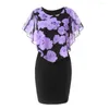 Party Dresses Womens Ruffle Dress Elegant Office Lady Rose Flower Print Cape BodyCon Kne Length Evening Plus Size Size