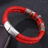 Bracelets porte-bonheur Est Rouge Double Tressé En Cuir Croix Bracelet Hommes Bijoux À La Mode En Acier Inoxydable Fermoir Magnétique Bracelets Punk Bracelet