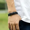 Länkarmband 2023 svarta läder armband män armband för mens kohud flätade flerlager wrap man pulseras moda masculina