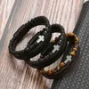 Charm Bracelets Men Classic Fashion Leather Bracelet High Quality Alloy Magnet Buckle Tiger Eye Bead Multi-Layer Man Jewelry Gift