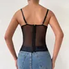 Camiseta sin mangas de encaje negro con flores para mujer