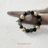 Strand Kara&kaleBlack Crystal Bracelet Elastic Cord Hand Beaded Jewelry Original Design Women's Classic Style Vintage