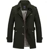 남성용 트렌치 코트 수컷 순수한 색상 면화 긴 자켓 패션 고급 겨울 슬림 핏 캐주얼 코트