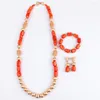 Necklace Earrings Set 32 Inches Original Coral Beads African Jewelry Single Layer Nigerian Wedding Bridal Gift ABG182