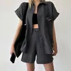 Survêtements pour femmes mode coton lin chemise à manches courtes Shorts 2 pièces ensembles femmes tenues 2023 été Streetwear décontracté blanc costume pour