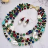 Ketting Oorbellen Set GuaiGuai Sieraden 4 Strengen Witte Keshi Parel Agaat Jade Turquoise Edelstenen Steen Cz