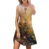 Casual Dresses Women's Summer Dress 2023 Fashion Bohemian Print Cover Up Round Neck Petite For Women Längd denim