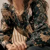 Damenblusen Rowling Mirror Floral Patchwork Shirt Damen O-Ausschnitt Langarm Einreiher Bluse Vintage Resort Kleidung