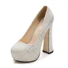 Dress Shoes Women's Thick High Heels Houndstooth Shallow Elegance 14cm Heel 4cm Platform WZ