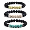 Strand Kralen Strengen Natuursteen Zwarte Lava Armbanden Voor Vrouwen Mannen Chakra Blauw Turkoois Armband Mode Boeddha Yoga Sieraden H Raym22