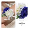 Dekoracyjne kwiaty w garniturze ślubnym Dekoracja zasilacza Boutonniere Bride Kwiat sztuczny królewski niebieski stanik Zestaw oblubieńca