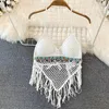 Kobiety dla kobiet w stylu bohemian halter camisole dzianinowa odzież plażowa z podkładką szydełkową topy bikini top tassel camis v szyja pusta