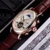 رجال Patekity Patekitys Philippeityss Wristwatches الهيكل العظمي التوربيون ليلج ميكانيكية الساعات الجلدية