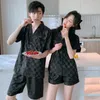 Männer Nachtwäsche Sommer Pyjama Für Frauen Lange ärmeln Hosen Männer Seide Satin Pyjamas Pijama Femme Set Loungewear Shorts Hause anzug