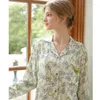 Vêtements de nuit pour femmes couleur verte imprimé floral femmes pyjamas ensemble pour 2023 printemps et automne à manches longues artistique lâche Pijamas Feminino