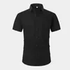 2023 summer New Men's Linen Cotton Solid Short Sleeve Shirt with Pocket bussiness shirts