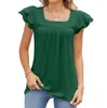 Camicette da donna T-shirt da donna Top 2023 Estate Tinta unita Colletto quadrato Maniche a foglia di loto T-shirt casual pieghettate giornaliere Abbigliamento Y2K