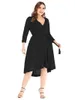 Plus Size Dresses Valentine Day Solid V Neck Long Sleeve Midi Dress Women's Casual Medium Stretch