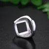 Anelli a grappolo Anello da uomo in argento sterling 925 12x14mm Princess Cabochon Semi Mount Fit Ambra Granato Turchese Impostazione all'ingrosso