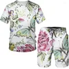 Damen-Trainingsanzüge 2023 Sommer-Frauen-beiläufiger Rundhals-T-Shirt-Anzug Schmetterlingsdruck-übergroßes Oberteil/beiläufige Shorts/zweiteiliges Set für
