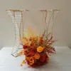 Metalen Gouden Bruiloft Centerpieces Tafeldecoraties Bloemenstandaard Vazen Houder met Kristallen Kralenketting Voor Feest Bruiloft Decor