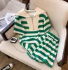 Women's Tracksuits Green Women's Two-piece Sets Navy Collar Short Sleeve Striped T Shirt Shorts Tracksuit Summer Casual