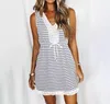 Robes décontractées Mesdames Summer Fashion Stripe Lace Stitching Tie Sleeveless Mini Dress