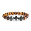 Strand pärlor strängar män korsar armband naturligt tiger ögon sten svart onyx lava pärlor hematit armband helande energi armband juden raym22