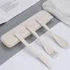 Dinnerware Sets Kid Cutlery Tableware Wheat Straw Reusable Knife Spoon Fork Kit Security Outdoor Tourism Set Utensil Box