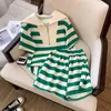 Women's Tracksuits Green Women's Two-piece Sets Navy Collar Short Sleeve Striped T Shirt Shorts Tracksuit Summer Casual