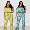 Kvinnors tvåbitar byxor Floral Peat Women's 2 Set Wide Ben Loose Off Shoulder Futterfly Print Sleeve Crop Top 2023 Outfit Tracksuit