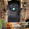 Flores decorativas guirlanda de halloween com luz led palhaço decoração guirlanda de chifres pretos pendurado porta da frente pingente assustador para suprimentos de festa em casa