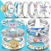 Cluster Ringe 925 Silber Feine Hochzeit für Frauen Schmetterling Mond Stern Sonne Reise Luxus farbige Zirkon Mädchen Verlobungsring