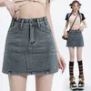 Röcke Blauer Vintage-Rock 2023 Hohe Taille gewaschener Baumwoll-Denim-Damen-Mini mit Shorts im koreanischen Stil Damen Casual Skorts