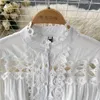 2023 Casual Dresses Spring Summer White Mini Dress Women's Stand Long Lantern Sleeve Gorgeous Flower Emborery Hollow Out LA2276