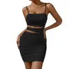 Casual Dresses Sexy Women Summer Bodycon Dress Cutout Halter Pleated Slim Fit Black Suspender Sleeveless Eveing Night Party