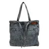 Bolsas de noite jeans azul ombro para mulheres moda bolsas de lona 2023 bolsas casuais Distress pacotes de lazer de grande capacidade