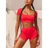 Kvinnors spårningsdräkter Hirigin Yoga kläder för kvinnor 2 -stycken Summer Two Workout Kort ärmskördetoppar och shorts joggeruppsättningar