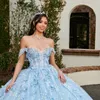 Hemelsblauw Baljurk Quinceanera Jurken Vestidos De 15 Anos Party Crystal 3D Bloem Cinderella 16 Verjaardag Prinses Toga