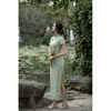 Etnische Kleding Vrouwen Groene Cheongsam Korte Mouw Zachte Vintage Lange Jurk Slanke Trouwkostuums Chinese Traditionele Elegante Qipao S Tot XXL