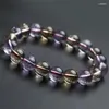 Brin 11mm véritable jaune violet naturel Ame Trine Quartz Bracelets cristal clair perle ronde Fitness Bracelet femme femme